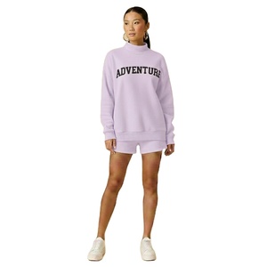 New Arrival Women Mock Neck and Shorts <b>Set</b> 100% Cotton Material Breathable Eco-Friendly Quick Dry Daily Wear Customized Logo - Product Image 1