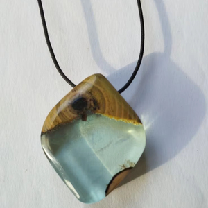 <b>Fashion</b> Long Geometric Wood Splicing Resin Wholesale Hawaiian Colorful Rectangle Pendant for Women - Product Image 1