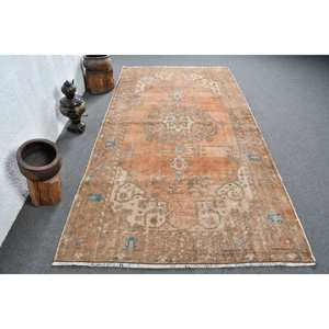 Alfombra de lana Beige naranja antigua 4,7X8,9 pies clásico turco Vintage Patchwork tejido plano látex para decoraciones de sala de estar - Product Image 1