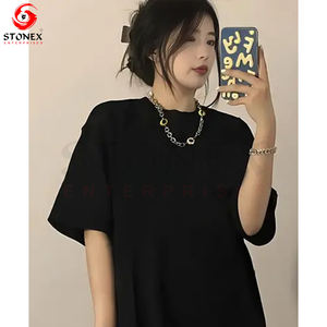 Top corto de algodón de gran tamaño para mujer, camiseta informal con hombros caídos y cuello redondo, manga corta, Jersey holgado de Color sólido XL para verano - Product Image 3