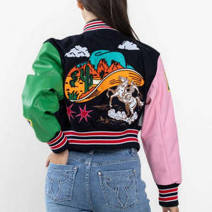 Veste universitaire courte Letterman College pour femmes peau de mouton tricotée de haute qualité écologique coupe-vent nouveauté - Product Image 3