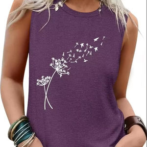 Débardeurs sans manches pour femmes 2025 été Blouses décontractées t-shirts graphiques coupe ample col rond vacances tenues chemises - Product Image 5