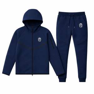 Conjunto Deportivo de Chaqueta con Capucha y Cremallera Completa y Pantalones Deportivos de Felpa Técnica para Hombre, Color Azul Marino, para Entrenamiento Atlético - Product Image 1