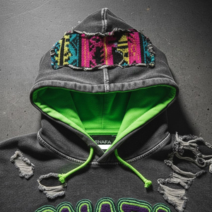 Sweat à capuche pour homme de haute qualité, délavé à l'acide, effet délavé, blocs de couleur contrastés, appliqué brodé, style ample - Product Image 6