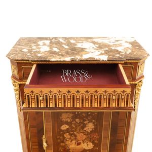 Mueble Zapatero de Lujo Estilo Francés con Tapa de Mármol Premium, Marquetería Floral Intrincada y Detalles en Latón Dorado para Salón de Palacio - Product Image 2