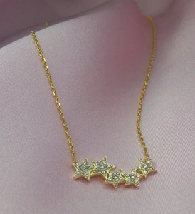 Elegante collar con colgante personalizado hecho a mano de plata de 925 quilates diamante pavimentado estrellas brillantes racimo delicado oro rosa para bodas - Product Image 3