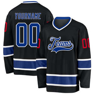 Classic Black Royal Blue Men's Ice Hockey Jersey Full Sublimation Breathable Mesh Private <b>Label</b> Athletic Club Uniform Bulk Order - Product Image 1