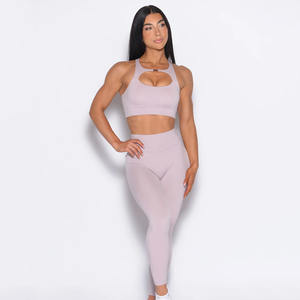 Nouveau design de leggings de yoga personnalisés à taille élastique violette sur glace 2 poches arrière sans couture avant leggings d'entraînement de gymnastique taille haute pour femmes - Product Image 3
