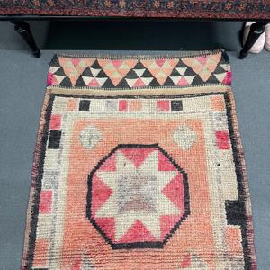 Vintage Turkish <b>Runner</b> <b>Rug</b> 3.1x10.1 ft, Orange Pink Abstract <b>Rug</b> - Product Image 3