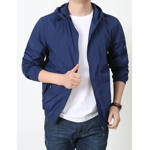 Chaqueta cortavientos con cremallera completa ajustada informal para hombre, capucha extraíble, abrigo Softshell ligero de Color sólido, soporte para senderismo de montaña - Product Image 1
