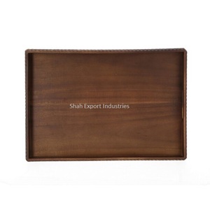 Plateau de service en bois au design exclusif Plateau de service de décoration de table pour fête de mariage Plateau de service de restauration avec poignée en métal - Product Image 5