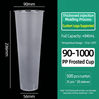 Gobelets en PP givré moulés par injection de 1000 ml, gobelets en plastique jetables pour bubble tea, café, smoothies, logo personnalisable