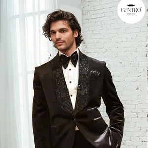 เสื้อคลุมสูทผู้ชายเสื้อทักซิโด้2ชิ้นสีดำ - Product Image 1