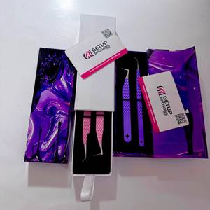 Pince à cils professionnelle en acier inoxydable, thème violet et rose, courbe longue à 90 degrés, prise diamant parfaite, pour extensions de cils - Product Image 2