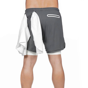 High Quality Men's Double Layer Running <b>Shorts</b> Drawstring Waist Back <b>Zipper</b> Solid Best Quality Wholesale Gym <b>Shorts</b> for Male - Product Image 5