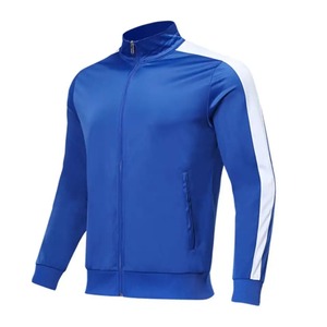 Conjuntos de chándales deportivos para correr para hombre, ropa deportiva con cremallera completa, ropa de entrenamiento de gimnasio, chándal azul de dos piezas de algodón 100% - Product Image 2