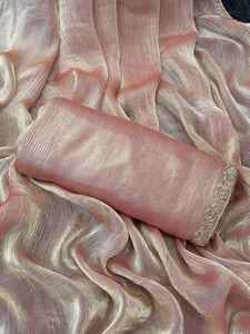 Sari de gasa para mujer de diseñador con clase india con blusa hermoso trabajo pesado étnico y secuencia de 6 colores al mejor precio Sari elegante - Product Image 4