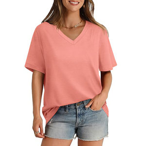 Conception de logo personnalisé oem T-shirt ample à manches courtes et col en V pour femmes - Product Image 1