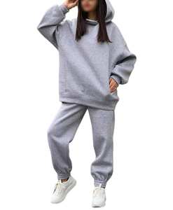 Ensemble de survêtement d'hiver OEM pour femme, couleur unie, col à capuche, personnalisable (logo, couleurs et tailles), ensemble 2 pièces, vente chaude en gros - Product Image 5