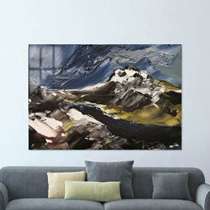 Superbe œuvre d'art sur toile imprimée représentant un paysage de montagne abstrait, verre - Product Image 1