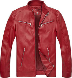 Veste de motard en cuir ajustée pour l'hiver, épaules matelassées, tissu en toile, style streetwear, fermeture éclair avant, col montant - Product Image 1