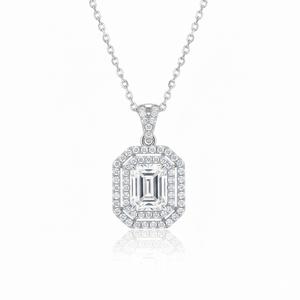 Collar de Moissanita con Corte Esmeralda de 5*7 mm, 1 Quilate, Chapado en Plata de Ley 925, Doble Halo, Colgante de Compromiso, Estilo Moderno - Product Image 2