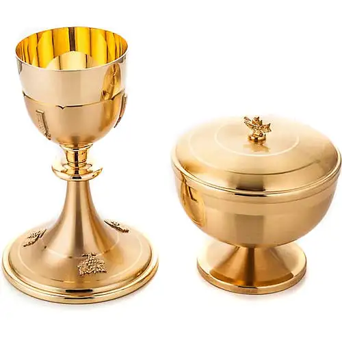 Kelk Pateen & Ciborium Set Messing Roségoud Vergulde Heilige Communie Kerkgeschenk Nieuw Aangekomen Ciborie Met Bovendeksel Tegen Lage Kosten