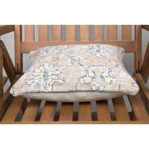 <b>Beige</b> Wool Kantha Patchwork Pillow 14x14 Inch Luxury Vintage Embroidered Fluffy Rustic <b>Throw</b> Pillow for Floor Use - Product Image 5