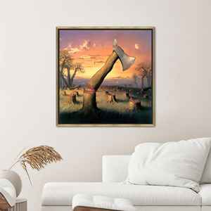 Impression d'art abstrait sur toile de bois rouge : Décoration moderne pour la maison, toile encadrée dorée - Product Image 1