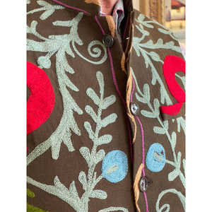 Mens Luxury Reversible <b>Nehru</b> Jacket XS Size Water-Proof Velvet Suzani Floral Embroidered Pattern Vintage Style for Spring Season - Product Image 5