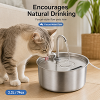 Fontaine à eau pour chat en acier inoxydable de 2,2 L, avec bec verseur en forme de fleur, distributeur d'eau automatique pour animaux de compagnie, pour chats et chiens d'intérieur, OEM ODM