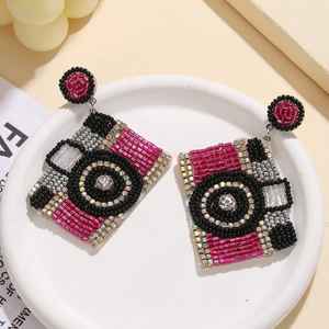 Beaded <b>Glass</b> Hoop Earrings Handmade Irregular Shape Pink Color Wedding Party Wear Z F Craft Impex - Product Image 4