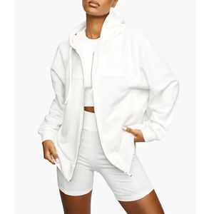 Vêtement de sport surdimensionné à la mode 2026, veste à capuche zippée, couleur unie, sweat-shirts de sport côtelés pour femmes, vente chaude OEM - Product Image 2