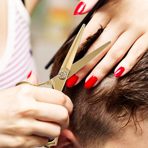 Ciseaux de coupe de cheveux de barbier à lames tranchantes, couleur or, ciseaux à cheveux allemands en acier inoxydable de 6.5 pouces avec vis fantaisie, vente en gros - Product Image 5