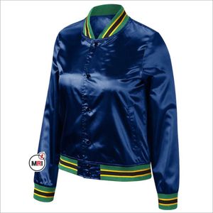 2023 Veste de baseball universitaire en satin sur mesure col montant saison d'hiver en gros; Impression par sublimation et broderie - Product Image 3