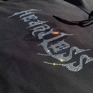 100% coton pull à capuche strass logo sweats à capuche hommes pull en vrac surdimensionné sweat à capuche 2024 - Product Image 4