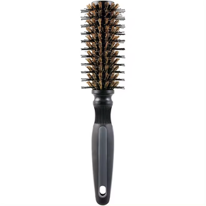 Ionic Round Wood/Nylon Hairbrush with Vented <b>Plastic</b> Handle Boar Bristles Straightening Features for Styling - Product Image 4