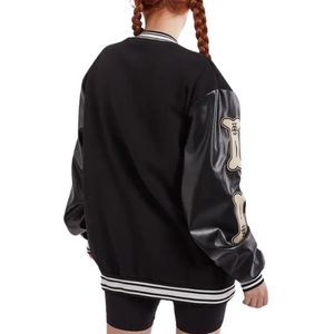 Veste d'hiver décontractée à blocs de couleurs pour hommes avec broderie de lettres vintage Patch de baseball enduit de grande taille pour le style hip-hop - Product Image 5