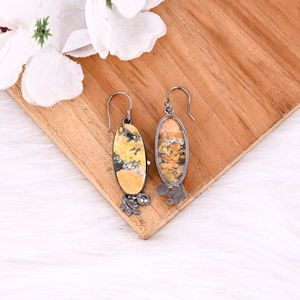 Pendientes de Piedra de Jaspe Abejorro con Baño de Rodio Negro sobre Latón, Novedad, para Mujer, Proveedor de Joyería Personalizada - Product Image 4