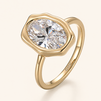Bague de fiançailles solitaire en or jaune massif 10K 14K avec diamant de laboratoire taille ovale 2CT 3CT 4CT serti clos, pour mariage