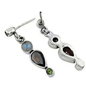 Pendientes de Plata 925 con Piedra Lunar y Peridoto para Mujer - Product Image 2