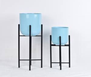 Jardinières tendance en finition bleu cyan, support en fer avec revêtement en poudre, écologiques, pour usage intérieur, sur pied, qualité supérieure, pour la maison et le jardin - Product Image 4