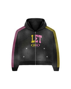 Coton français éponge à capuche lavage à l'acide soleil délavé Applique brodé décontracté rue Vintage en détresse XL piste hiver respirant - Product Image 2