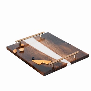 ร้านอาหารคาเฟ่โรงแรมที่ให้บริการจานอาหารผลไม้กาแฟเสิร์ฟถาดเสิร์ฟทำด้วยมือถาดเสิร์ฟพร้อมหูจับสีทอง - Product Image 6