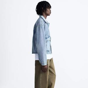 แจ็คเก็ตยีนส์ผู้ชายแบบสั่งทำพิเศษ  ทรงโอเวอร์ไซส์  ผ้าฝ้ายเดนิม  ลุควินเทจ  ฟอกสี  แบบซีดจาง - Product Image 5