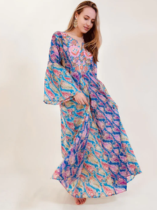 ใหม่ผู้หญิงแฟชั่นผู้หญิงหรูหราดอกไม้พิมพ์หลายสีพิมพ์ชุดยาว - Product Image 4