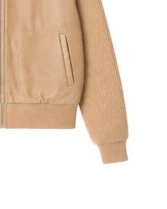 Veste zippée en simili cuir beige premium pour homme, col côtelé, vêtement d'extérieur décontracté pour l'hiver, manteau élégant et tendance - Product Image 6