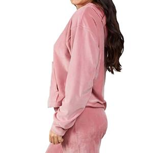 Women's Slim Fit Pink Velvet <b>Hoodie</b> with Embroidered Rhinestone Zipper Custom Logo Summer Collection Wholesale - Product Image 3