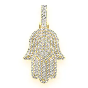 Hot Fashion Hamsa Hanger Custom Hiphop Hoge Kwaliteit Super Fijne Palmvormige Natuurlijke Diamant Sieraden Groothandel Fabrikant