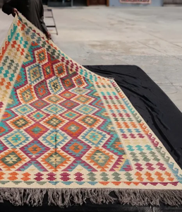 พรมทำมือสีชมพูอ่อน ขนสัตว์นุ่ม ลายคิลิม พรมปูพื้นสไตล์อัฟกัน สำหรับตกแต่งบ้าน ห้องนั่งเล่น ห้องนอน พรมปูพื้นหรูหรา - Product Image 3